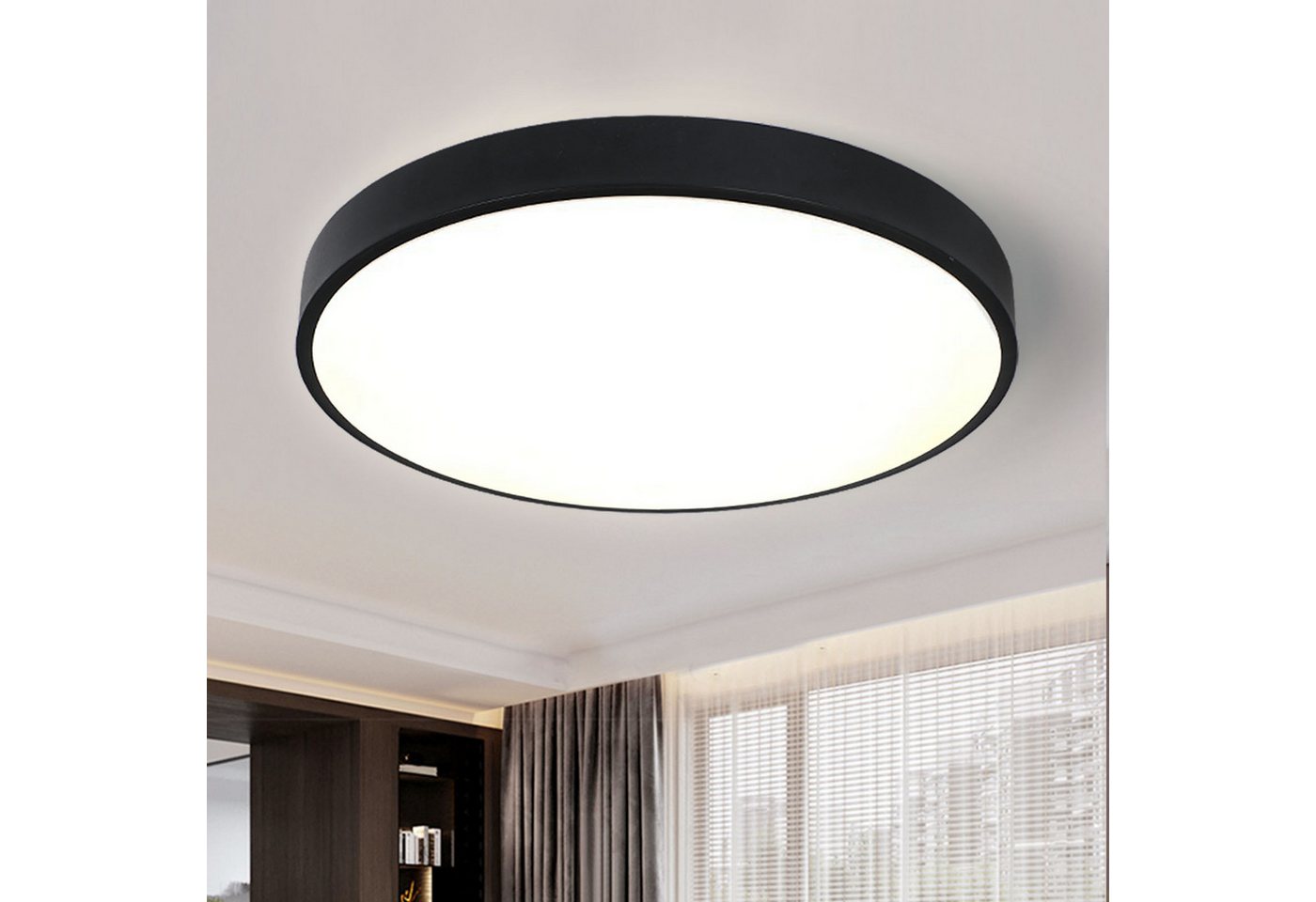 style home LED Deckenleuchte Modern Deckenlampe Wohnzimmer Schlafzimmer Büro, 24W-Warmweiß-Ø30cm, LED fest integriert, Warmweiß 3000K ohne Fernbedienung, 24W, Ø30*4cm, Runde Lampe für Wohnzimmer Schlafzimmer Küche, Schwarz Bild 5