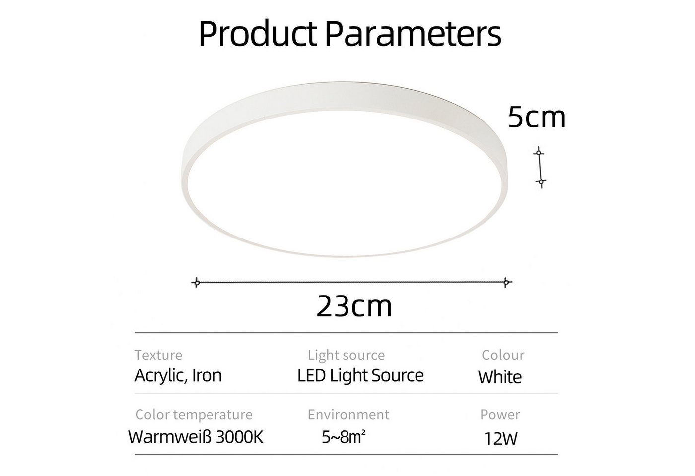 style home LED Deckenleuchte Modern Deckenlampe Wohnzimmer Schlafzimmer Büro, 12W-Warmweiß-Ø23cm, LED fest integriert, Warmweiß 3000K ohne Fernbedienung, 12W, Ø23*5cm, Runde Lampe für Küche Flur Diele, Weiß Bild 3