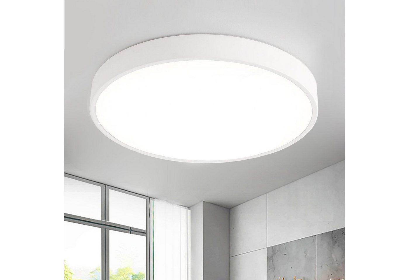 style home LED Deckenleuchte Modern Deckenlampe Wohnzimmer Schlafzimmer Büro, 48W-Warmweiß-Ø50cm, LED fest integriert, Warmweiß 3000K ohne Fernbedienung, 48W, Ø50*4cm, Runde Lampe für Wohnzimmer Schlafzimmer Küche, Weiß Bild 3