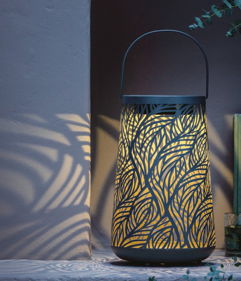 Dehner LED Solarleuchte Olea, Solar-Laterne, Ø20 x H32 cm, Metall & Kunststoff, Warmweiß, Dämmerungssensor, Solar Bild 5