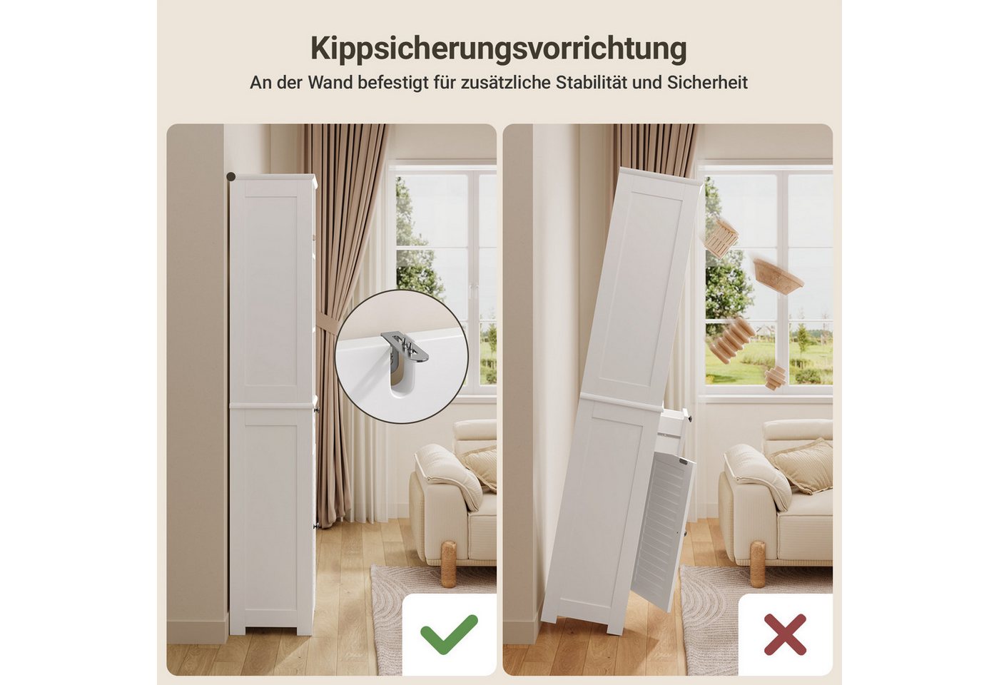 Bealife Badkommode Hochschrank Badschrank mit 3 offenen Fächern, 1 Schubladen, Weiß (2 verstellbaren Einlegeböden)