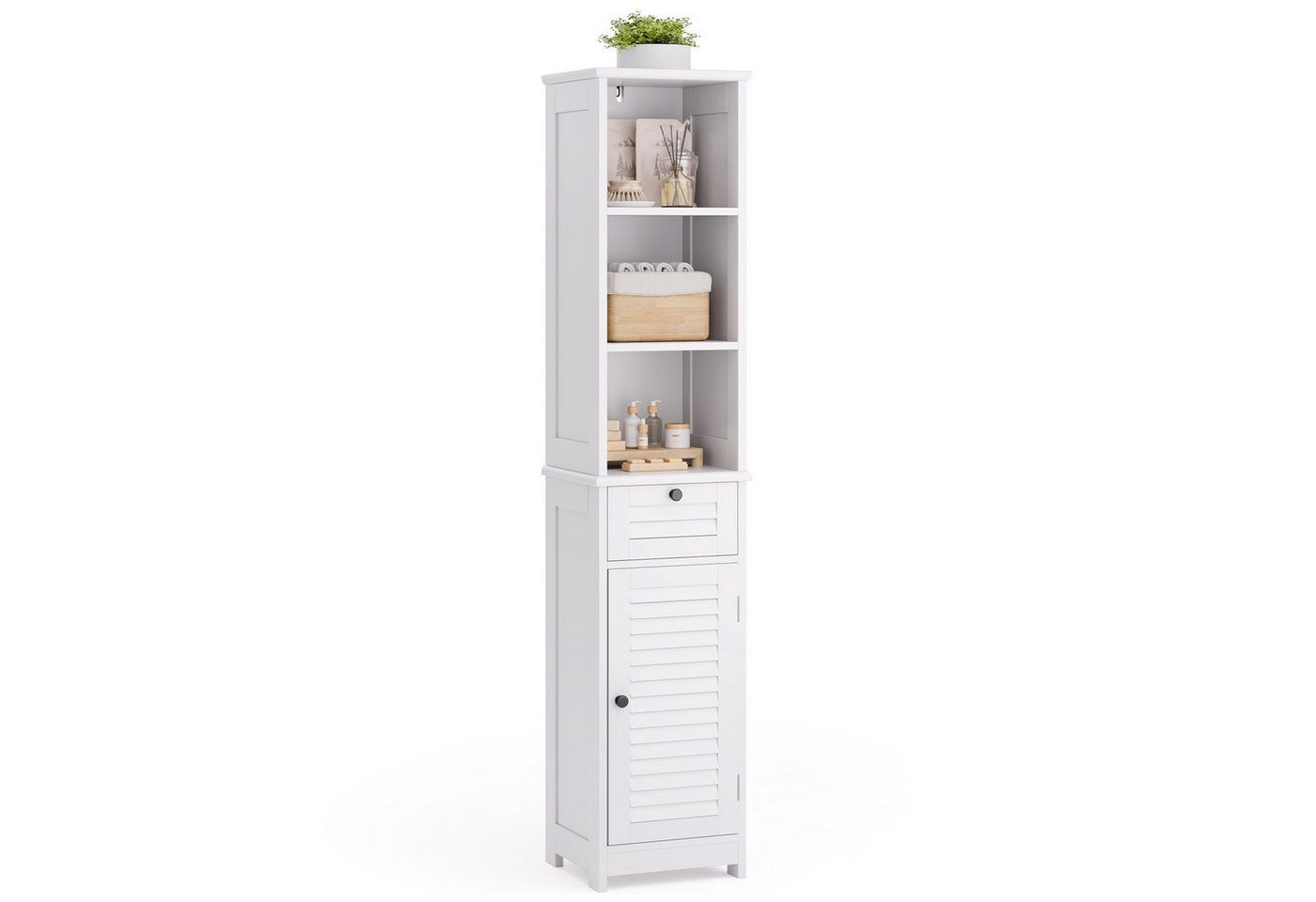 Bealife Badkommode Hochschrank Badschrank mit 3 offenen Fächern, 1 Schubladen, Weiß (2 verstellbaren Einlegeböden) Bild 3
