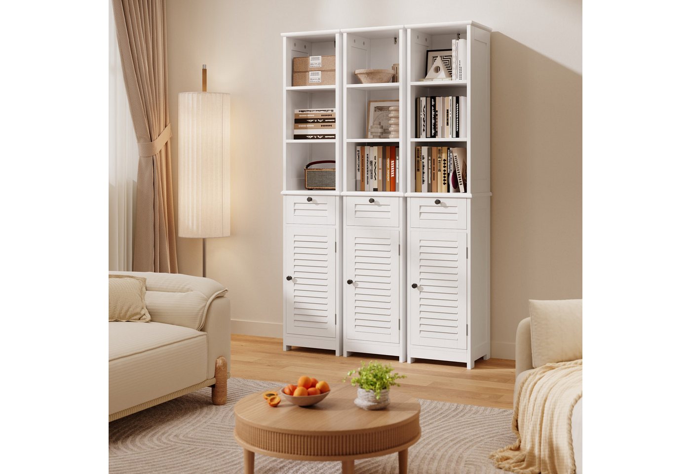 Bealife Badkommode Hochschrank Badschrank mit 3 offenen Fächern, 1 Schubladen, Weiß (2 verstellbaren Einlegeböden) Bild 5