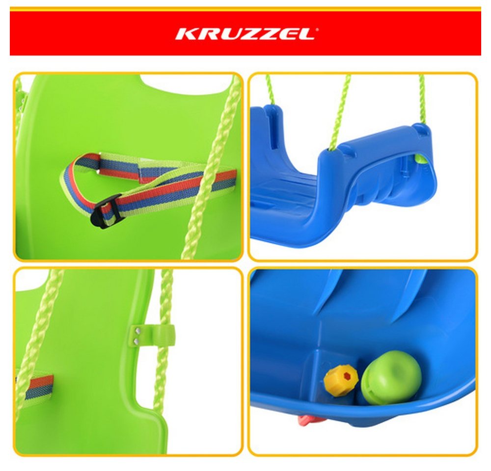 KRUZZEL Einzelschaukel 3-in-1 Kinderschaukel, bunt, an Seilen, für Haus und Garten, bis 30 kg, 3 Farben zur Auswahl & verstellbarer Rückenlehnengurt & rutschfest Bild 2