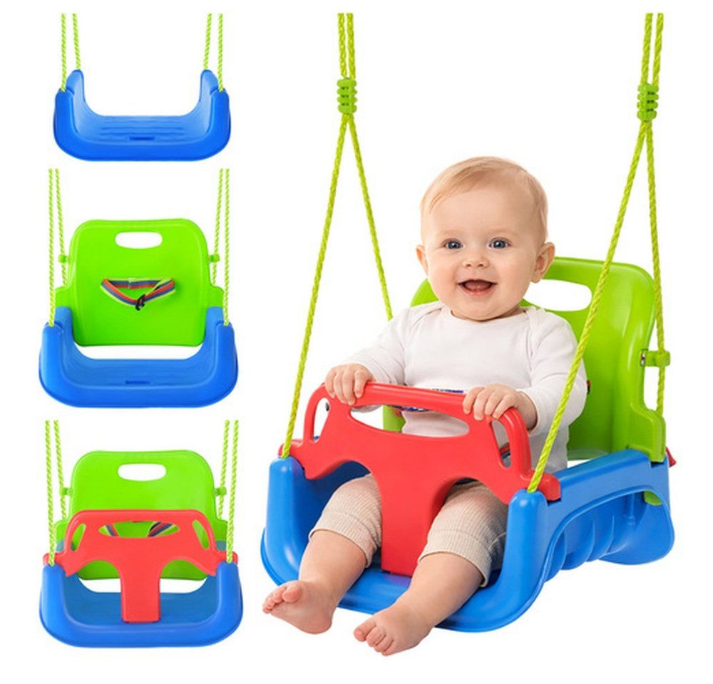 KRUZZEL Einzelschaukel 3-in-1 Kinderschaukel, bunt, an Seilen, für Haus und Garten, bis 30 kg, 3 Farben zur Auswahl & verstellbarer Rückenlehnengurt & rutschfest Bild 3