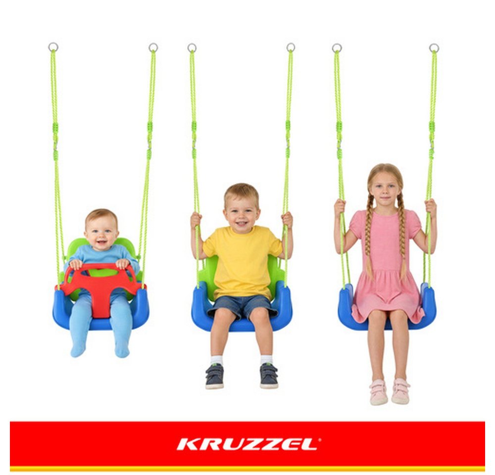 KRUZZEL Einzelschaukel 3-in-1 Kinderschaukel, bunt, an Seilen, für Haus und Garten, bis 30 kg, 3 Farben zur Auswahl & verstellbarer Rückenlehnengurt & rutschfest Bild 4