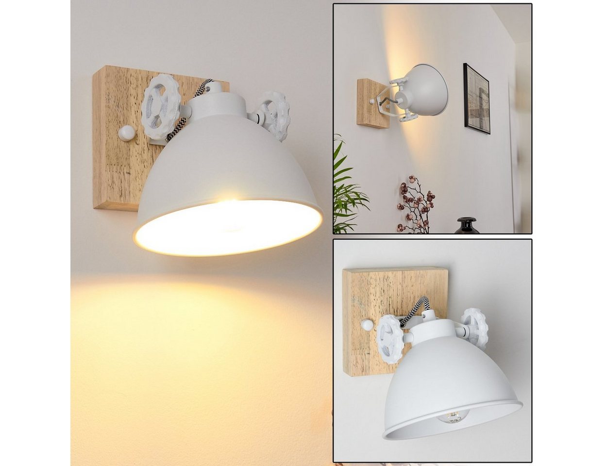 hofstein Wandleuchte »Mot« Wandlampe aus Metall und Holz in Weiß/Natur, ohne Leuchtmittel, mit verstellbarem Strahler, 1xE14, Retro/Vintage Design