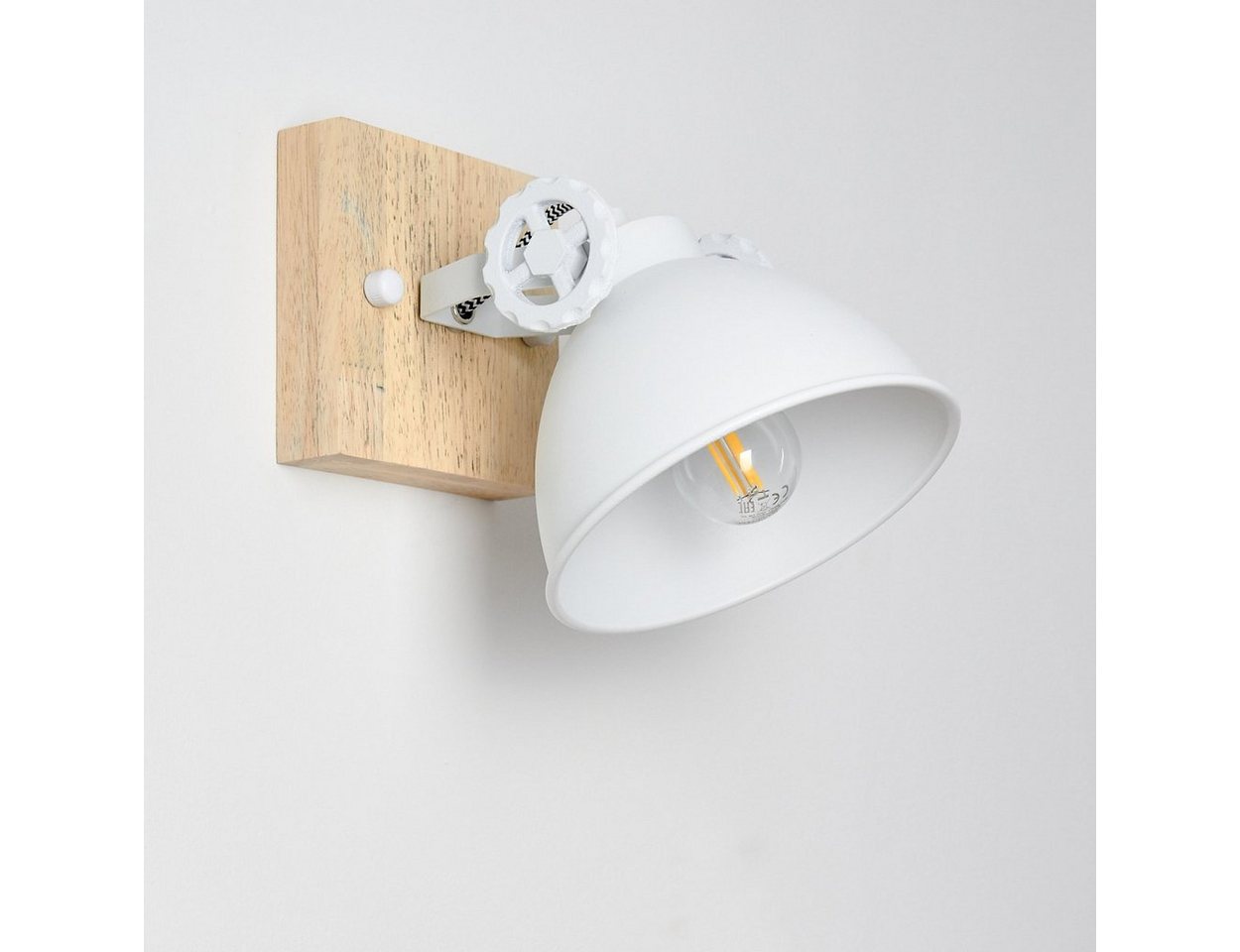 hofstein Wandleuchte »Mot« Wandlampe aus Metall und Holz in Weiß/Natur, ohne Leuchtmittel, mit verstellbarem Strahler, 1xE14, Retro/Vintage Design Bild 4