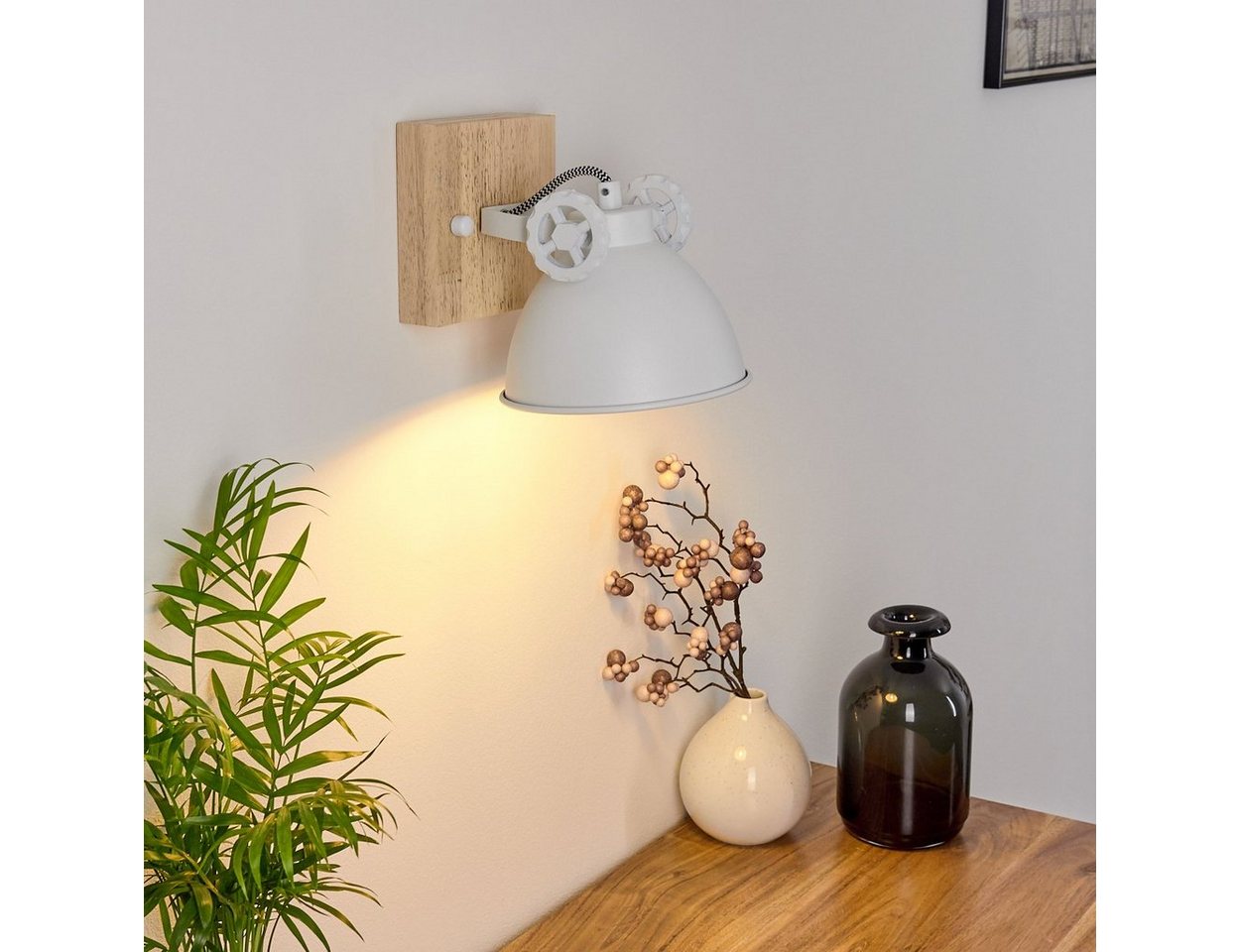 hofstein Wandleuchte »Mot« Wandlampe aus Metall und Holz in Weiß/Natur, ohne Leuchtmittel, mit verstellbarem Strahler, 1xE14, Retro/Vintage Design Bild 5