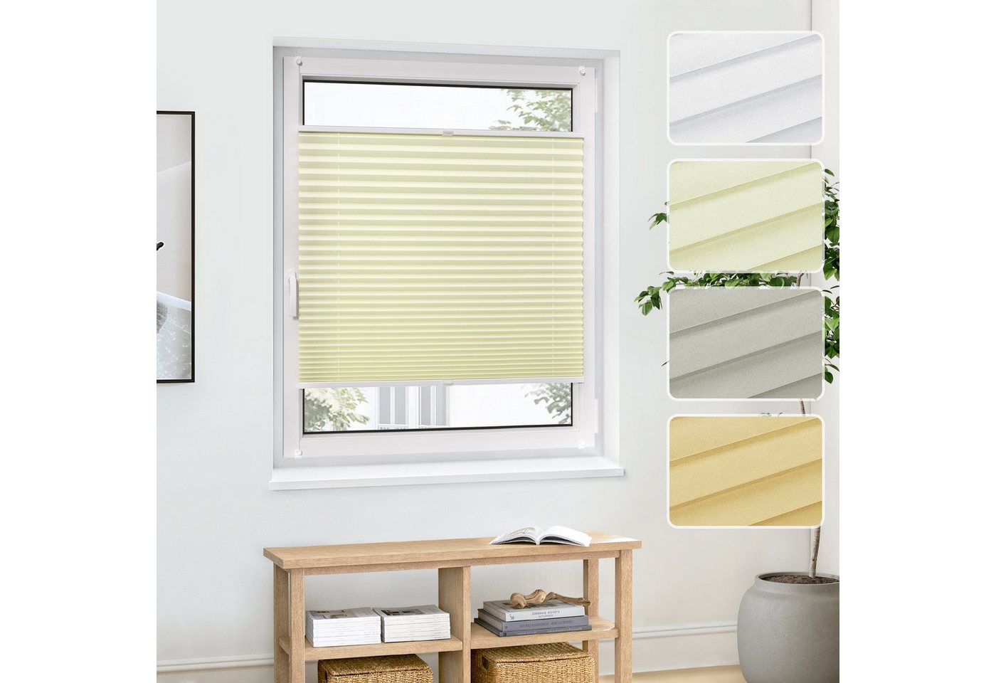 jalousiescout Plissee Pure Premium 30x110cm Creme Klemmfix ohne Bohren, halbtransparent, ohne Bohren, verspannt, Klemmfix, Polyester-Stoff, blickdicht und lichtdurchlässig