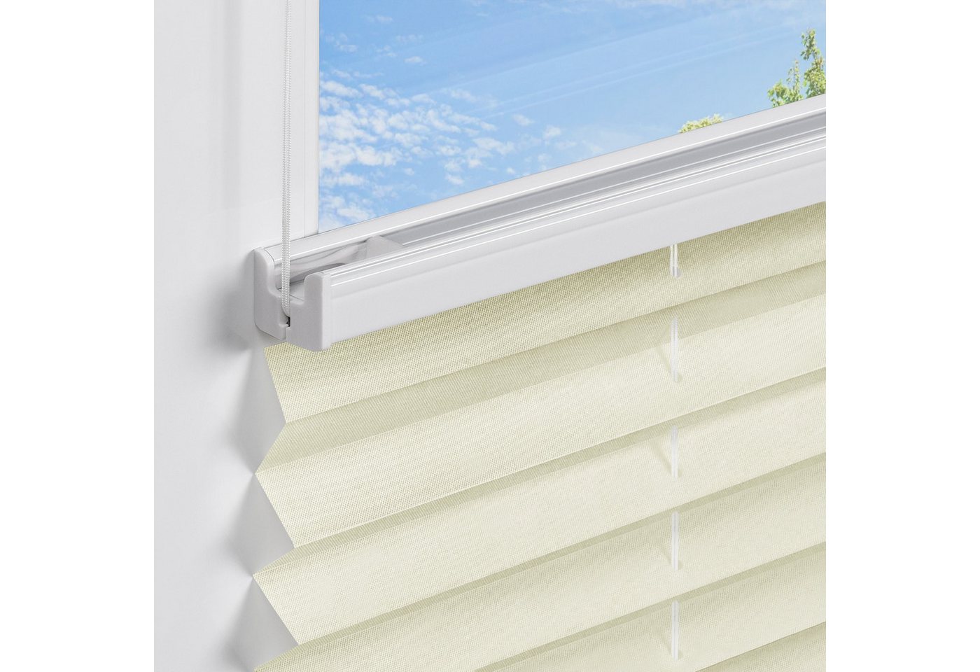 jalousiescout Plissee Pure Premium 30x110cm Creme Klemmfix ohne Bohren, halbtransparent, ohne Bohren, verspannt, Klemmfix, Polyester-Stoff, blickdicht und lichtdurchlässig Bild 2