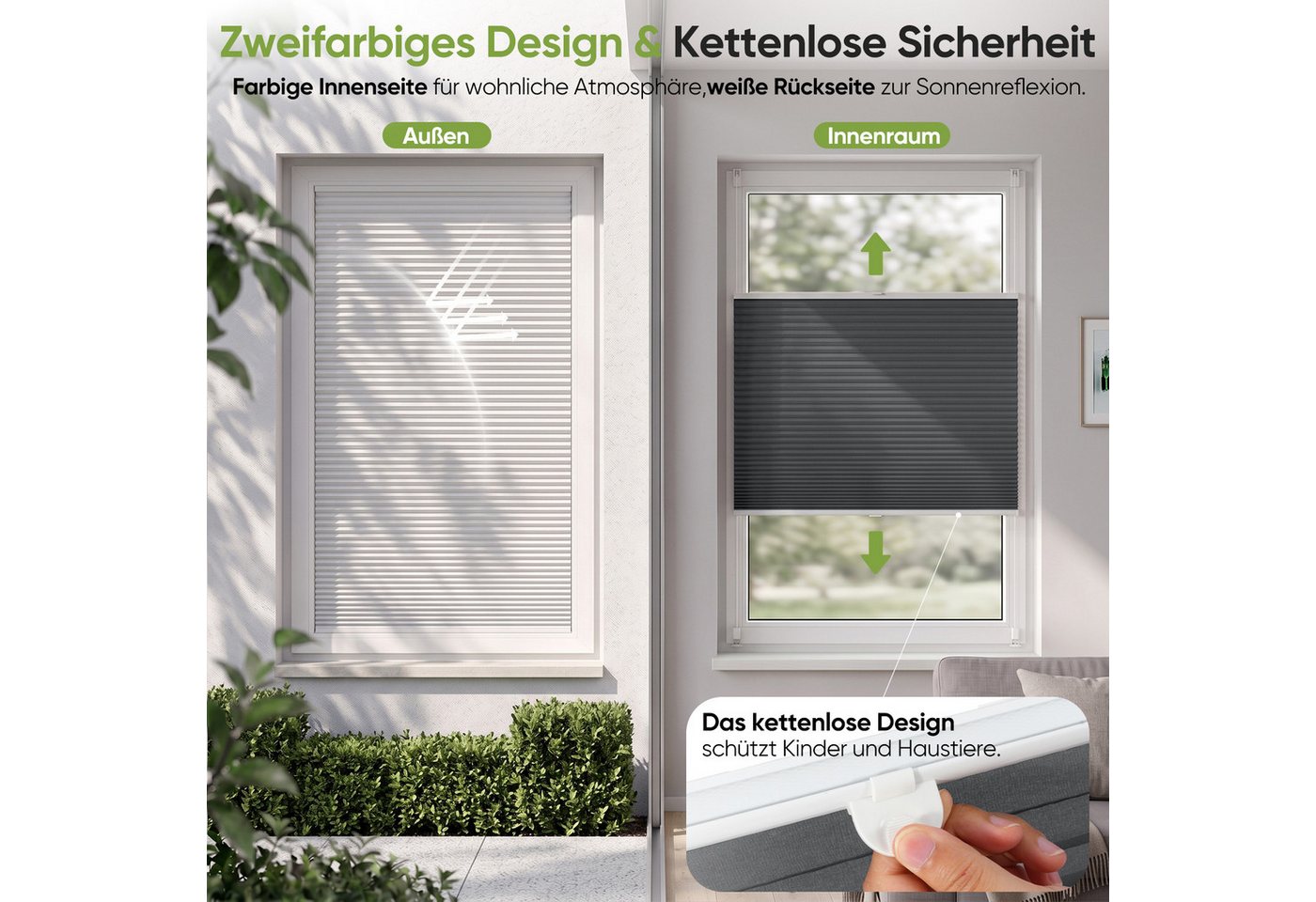 Salcar Wabenplissee Klemmfix ohne Bohren Thermo Plissee verspannt verdunkelnd blickdicht, Grau 35x100cm,Fenster Tür Sonnenschutz Hitzeschutz Doppelplissee