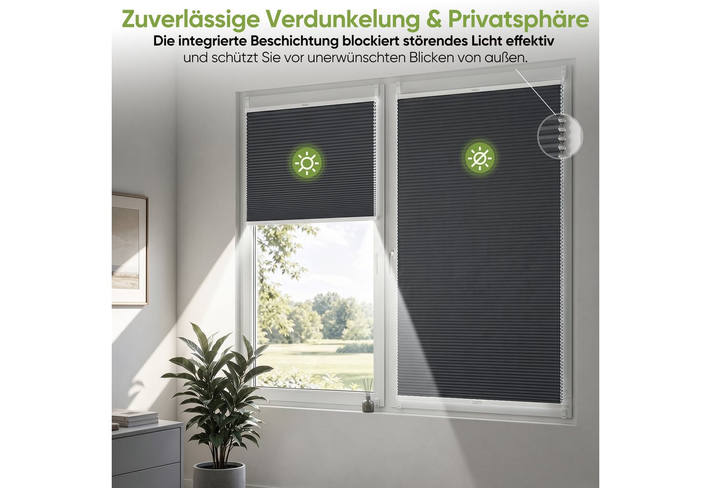 Salcar Wabenplissee Klemmfix ohne Bohren Thermo Plissee verspannt verdunkelnd blickdicht, Grau 35x100cm,Fenster Tür Sonnenschutz Hitzeschutz Doppelplissee Bild 5
