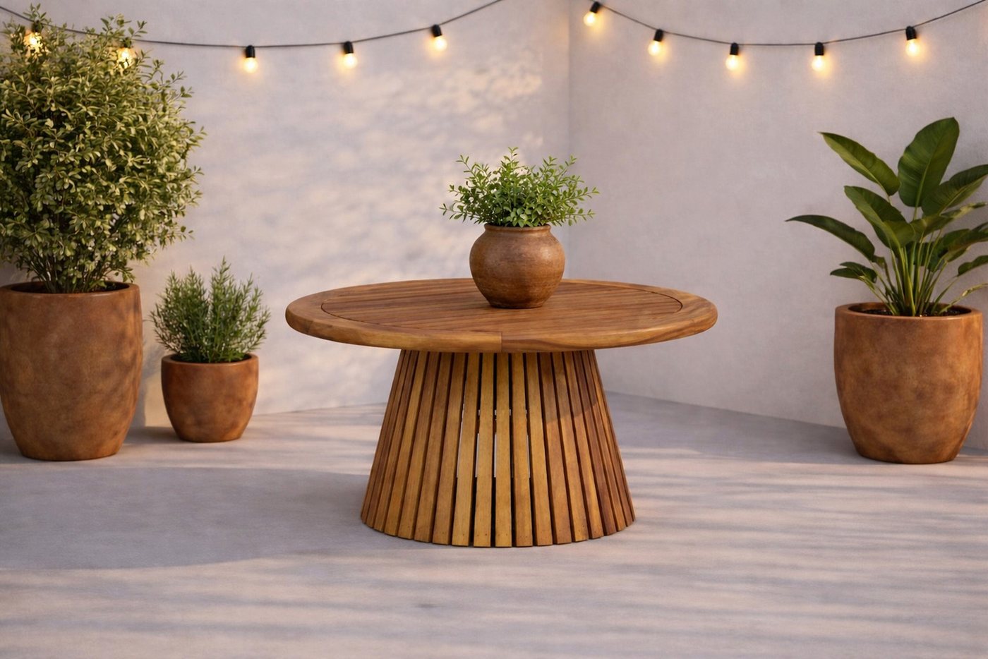Luxusbetten24 Gartentisch Hewa, aus Teakholz in geriffelter Optik