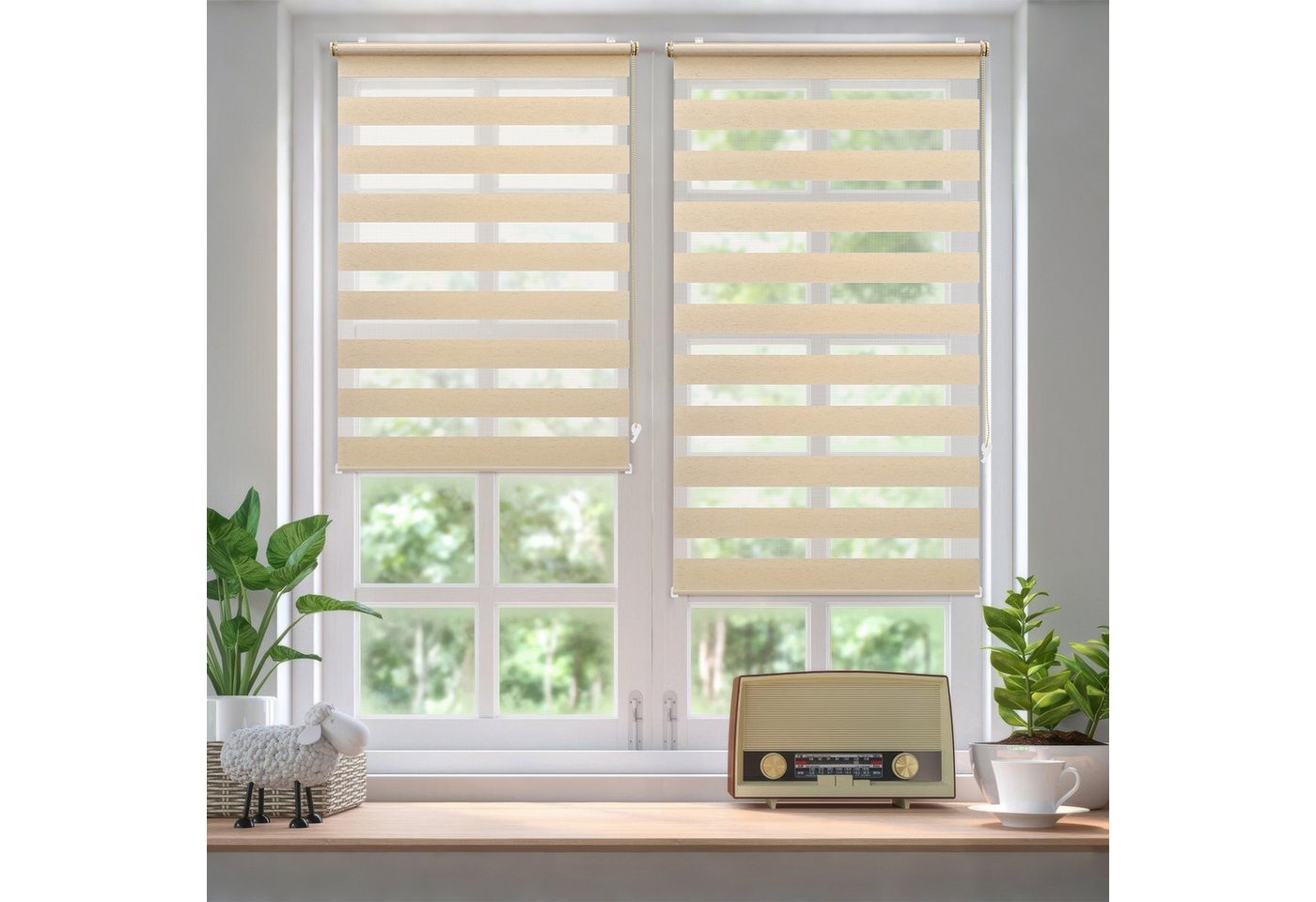 Doppelrollo Doppelrollo Klemmfix ohne Bohren Duo Rollo Leinenoptik Rollo Jalousie, Sekey, Klemmfix, für Fenster und Tür, freihängend mit Klemmträger, Seitenzugrollo Bild 2