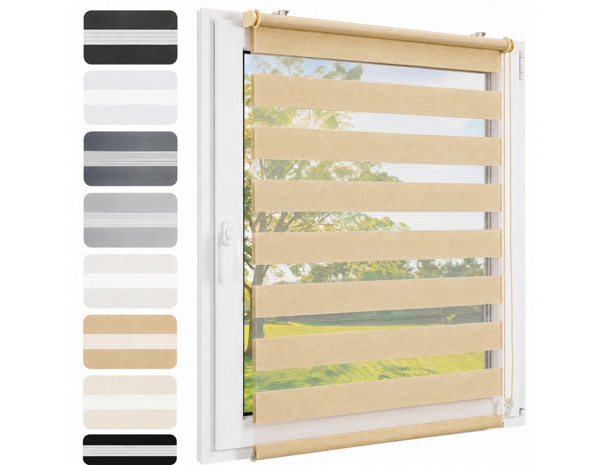 Doppelrollo Doppelrollo Klemmfix ohne Bohren Duo Rollo Leinenoptik Rollo Jalousie, Sekey, Klemmfix, für Fenster und Tür, freihängend mit Klemmträger, Seitenzugrollo Bild 5