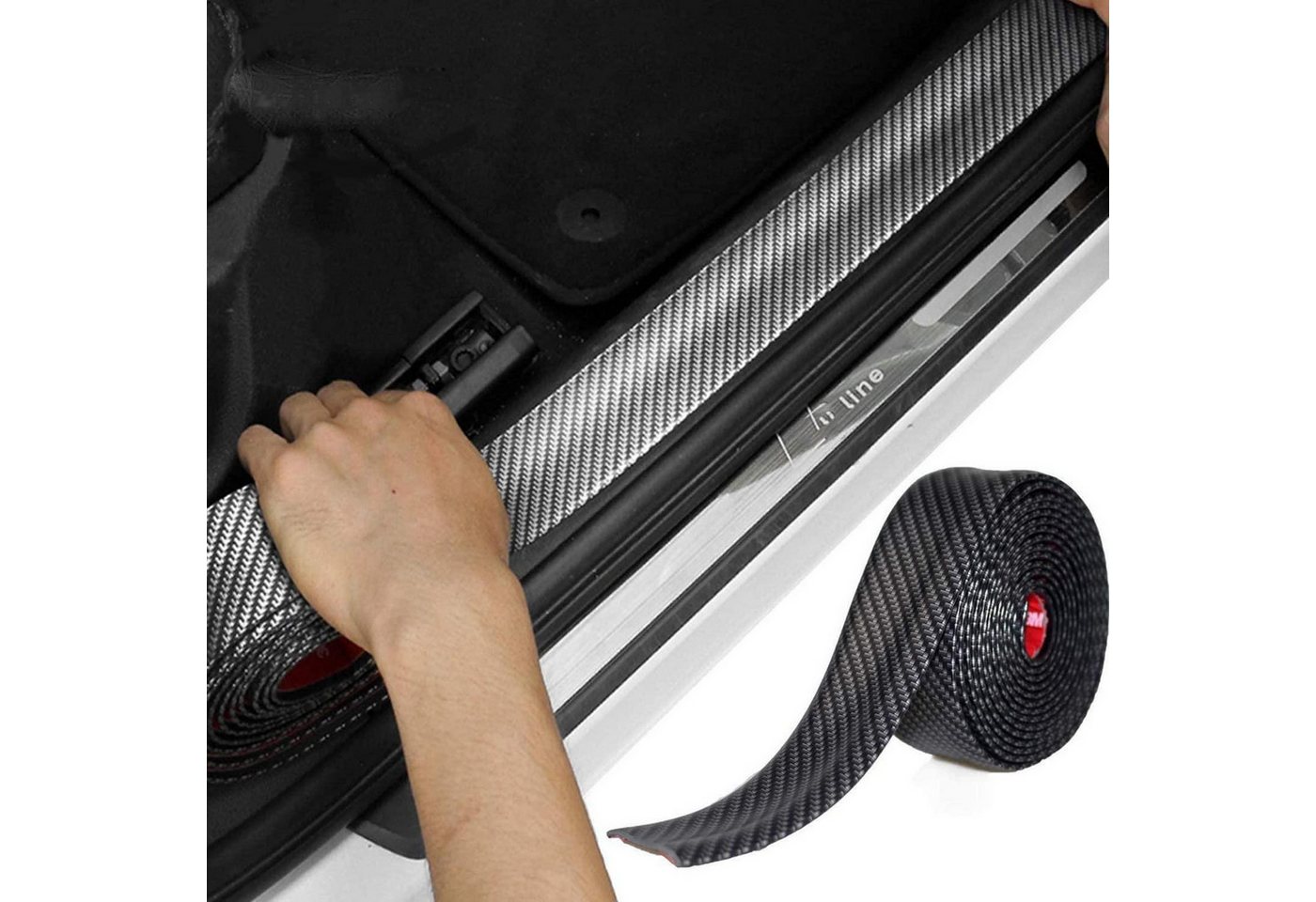 LuxusKollektion Zierleisten-Aufkleber Türschwellenaufkleber Auto Carbonfaser KOHLENFASER SCHWARZ 2,5M * 5CM Bild 4
