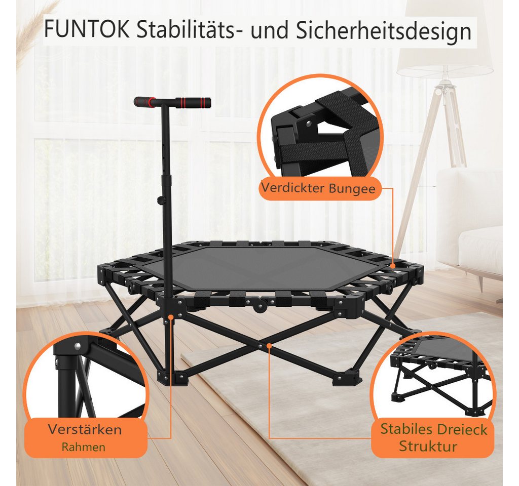 Warmounts Fitnesstrampolin, Ø 85 cm, (1 tlg), Mini-Trampolin mit Haltegriff, Klappbar, Indoor-Fitness, bis 150kg