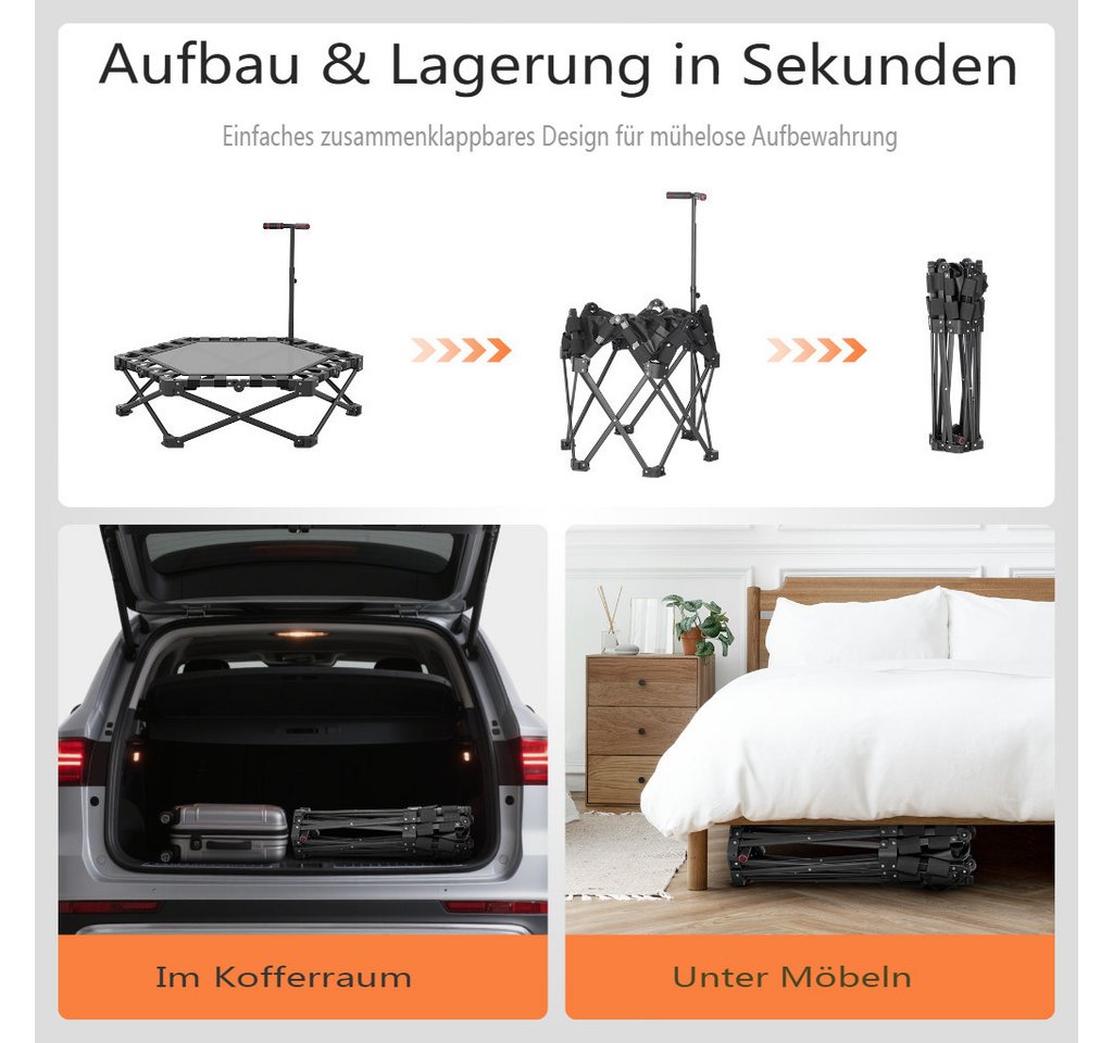 Warmounts Fitnesstrampolin, Ø 85 cm, (1 tlg), Mini-Trampolin mit Haltegriff, Klappbar, Indoor-Fitness, bis 150kg Bild 2
