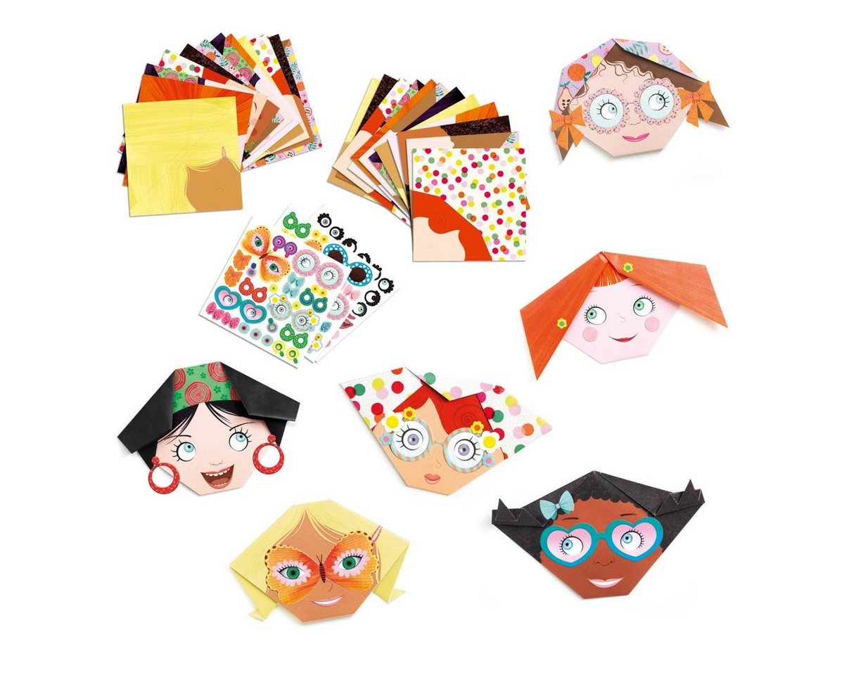 DJECO Kreativset Origami Bastelset Lustige Gesichter Papier Falten ab 4 Jahren