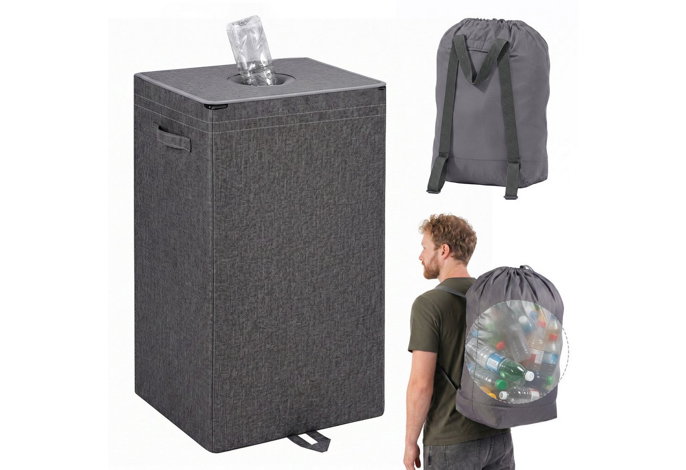 Sekey Flaschenkorb Pfandflaschen Sammelbehälter 100L Flaschensammler Leergut Aufbewahrung, Mit herausnehmbarem Rucksack-Innenbeutel für Küche und Recycling