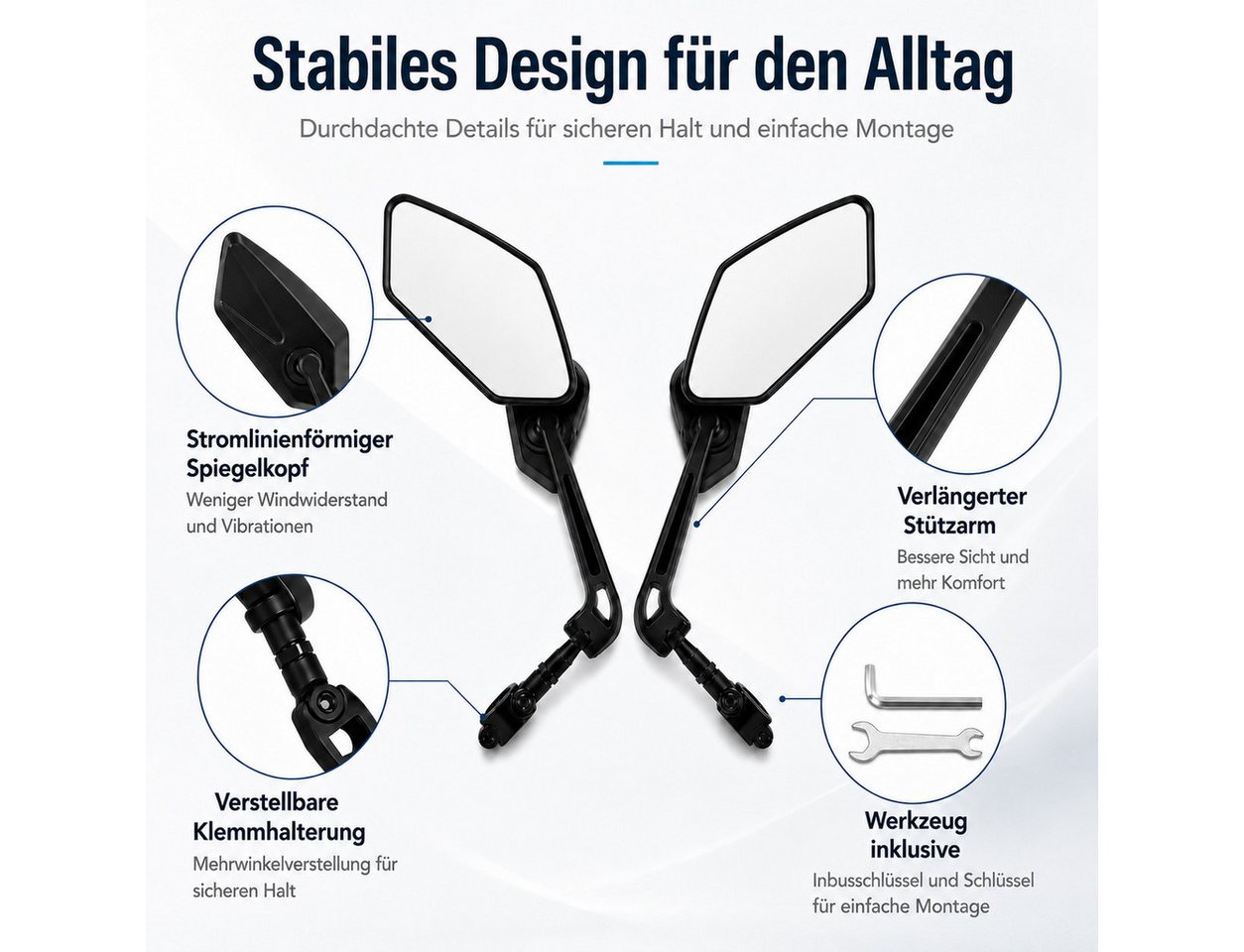 XEOOCE Fahrradlenker Fahrradspiegel, 360° verstellbar, Rückspiegel Set 1 Paar, Standardlenker, (Einzelstück mit Montagezubehör), Blendfrei, 360° drehbar, verstellbare Halterung