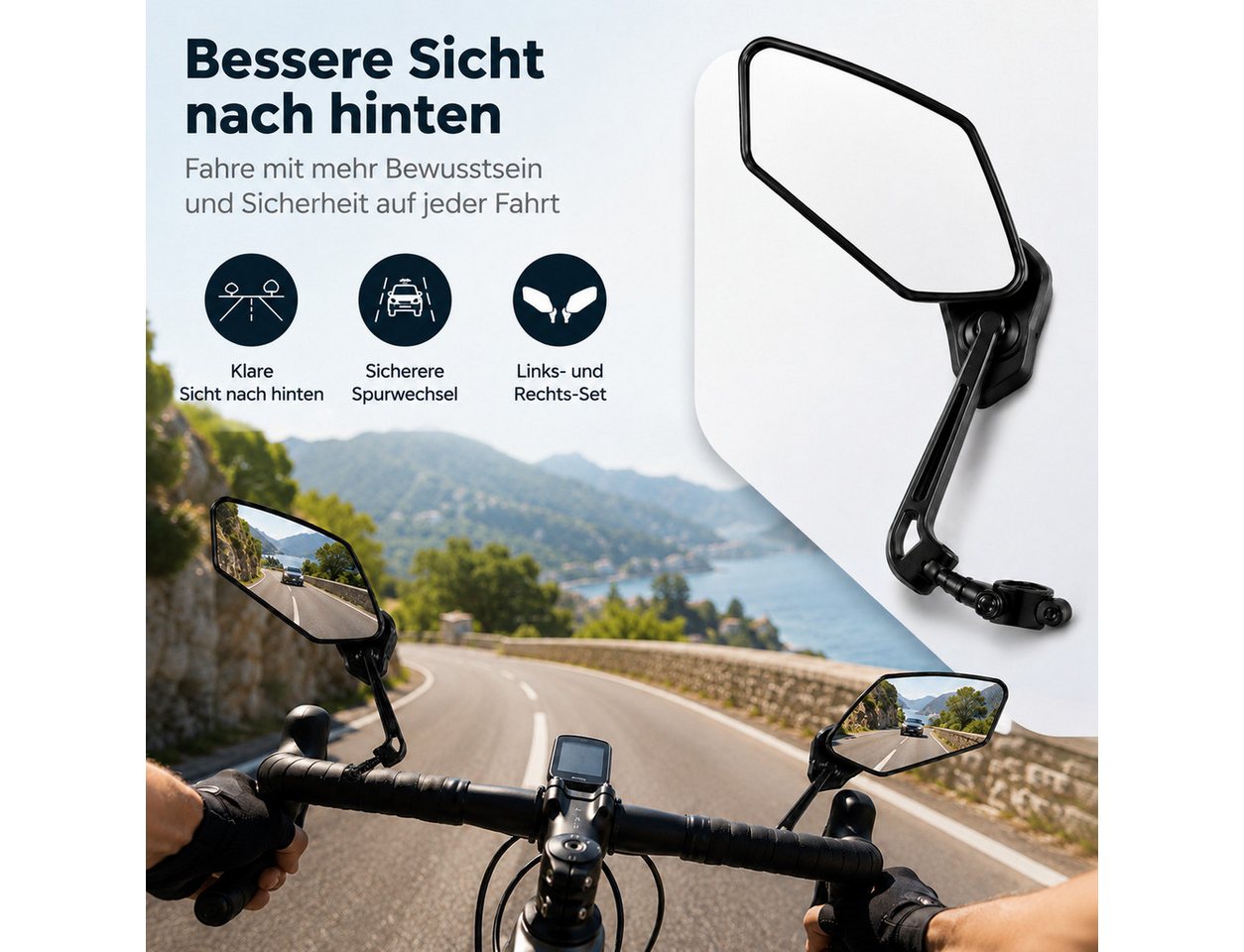XEOOCE Fahrradlenker Fahrradspiegel, 360° verstellbar, Rückspiegel Set 1 Paar, Standardlenker, (Einzelstück mit Montagezubehör), Blendfrei, 360° drehbar, verstellbare Halterung Bild 2