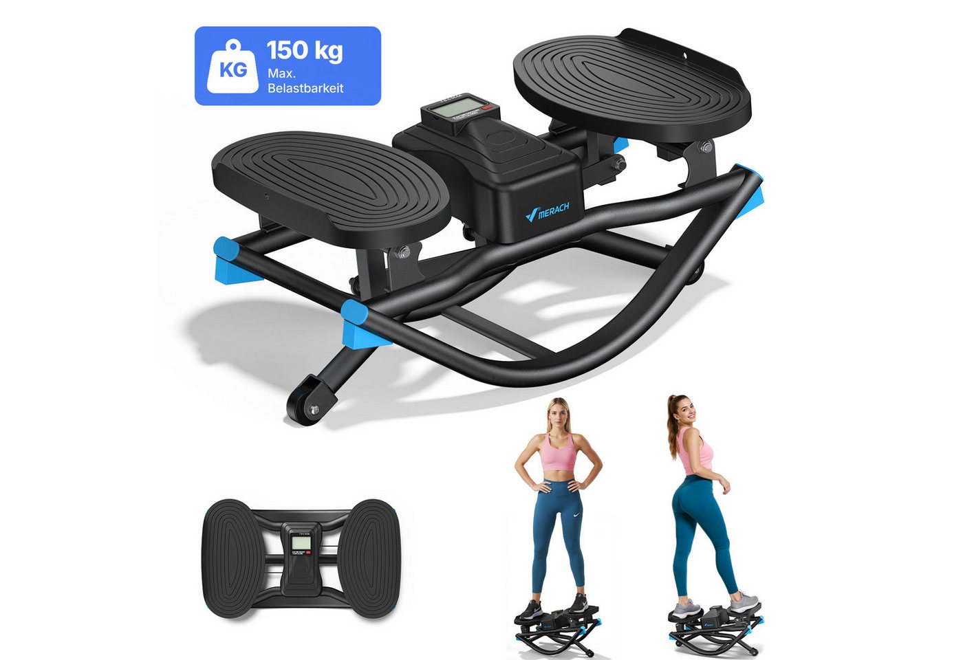 MERACH Stepper mit 3D-Seitwärtsbewegung und LCD-Display (Mini-Stepper Heimtrainer mit rutschfesten Pedalen, 1-tlg., U-Form Stepper inklusive Trainingscomputer für Zuhause), Gelenkschonend, leise & platzsparend, max. 150 kg Bild 3