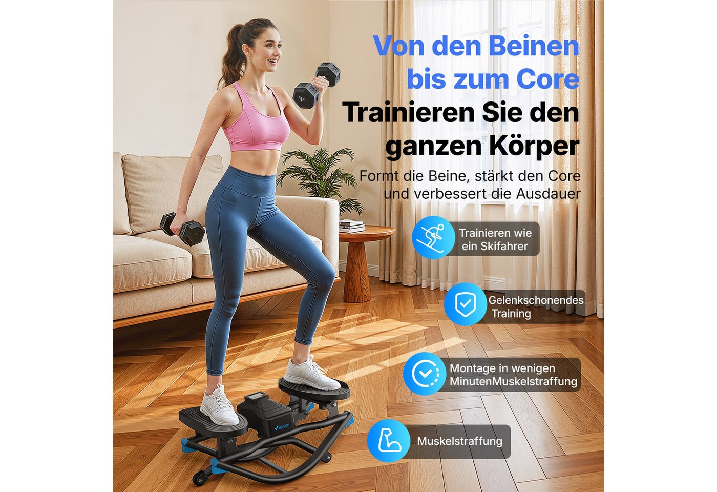 MERACH Stepper mit 3D-Seitwärtsbewegung und LCD-Display (Mini-Stepper Heimtrainer mit rutschfesten Pedalen, 1-tlg., U-Form Stepper inklusive Trainingscomputer für Zuhause), Gelenkschonend, leise & platzsparend, max. 150 kg Bild 5