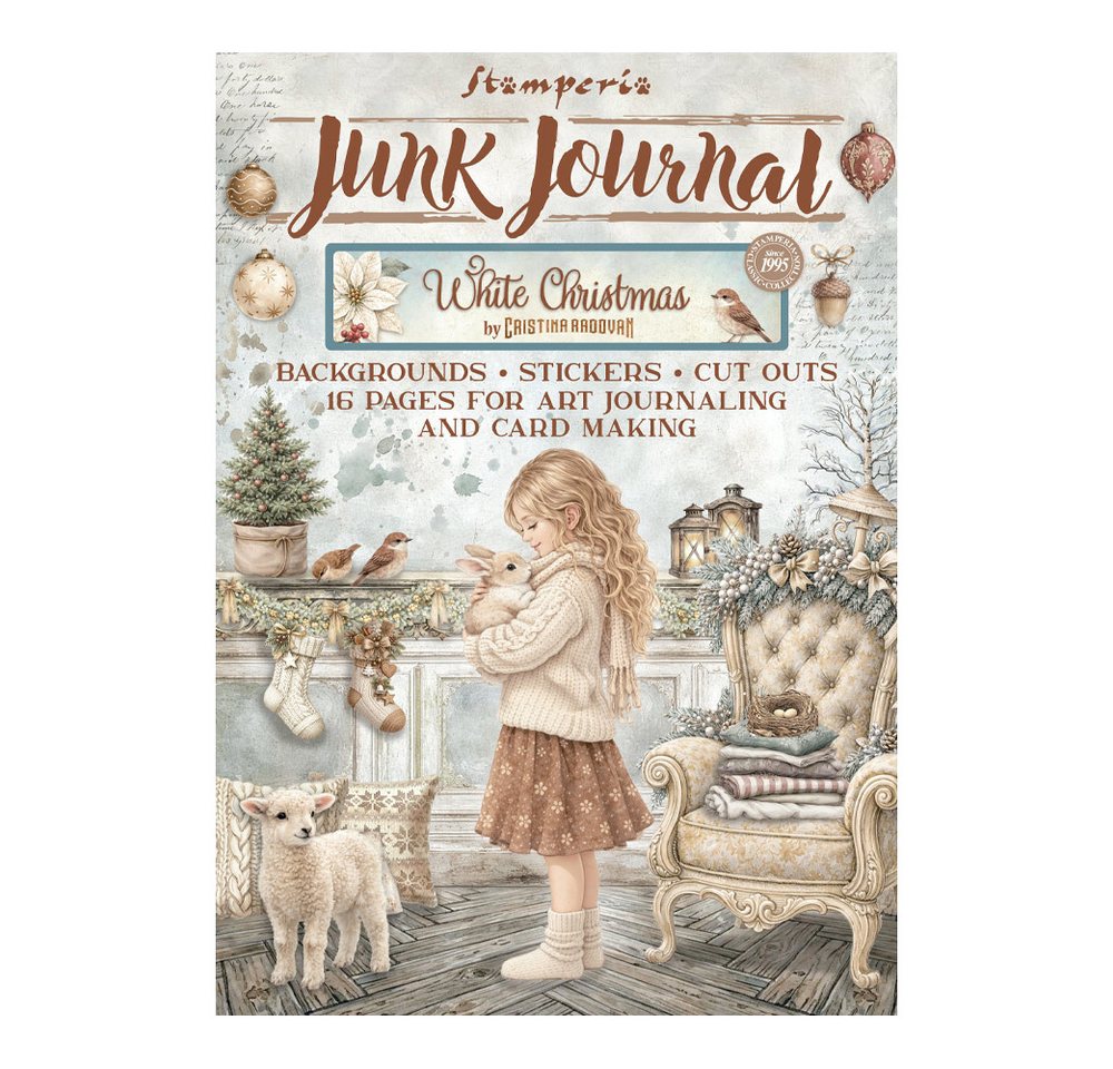 Stamperia Motivpapier Junk Journal Book White Christmas, 16 Blatt
