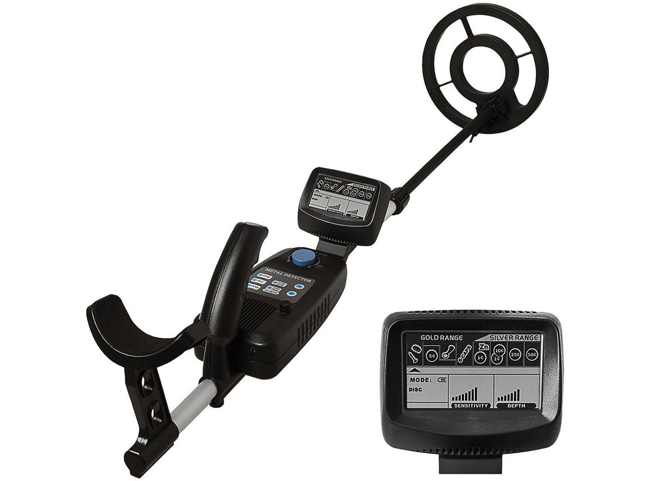 Casativo Metalldetektor Wasserdicht Metalldetektor LCD-Display Pinpointing&Tiefensuche, Spule Ø21,5 cm, Suchtiefe bis 25 cm, ausziehbare Teleskopstange