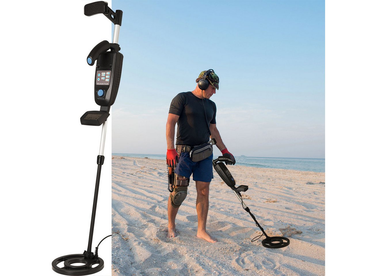Casativo Metalldetektor Wasserdicht Metalldetektor LCD-Display Pinpointing&Tiefensuche, Spule Ø21,5 cm, Suchtiefe bis 25 cm, ausziehbare Teleskopstange Bild 3