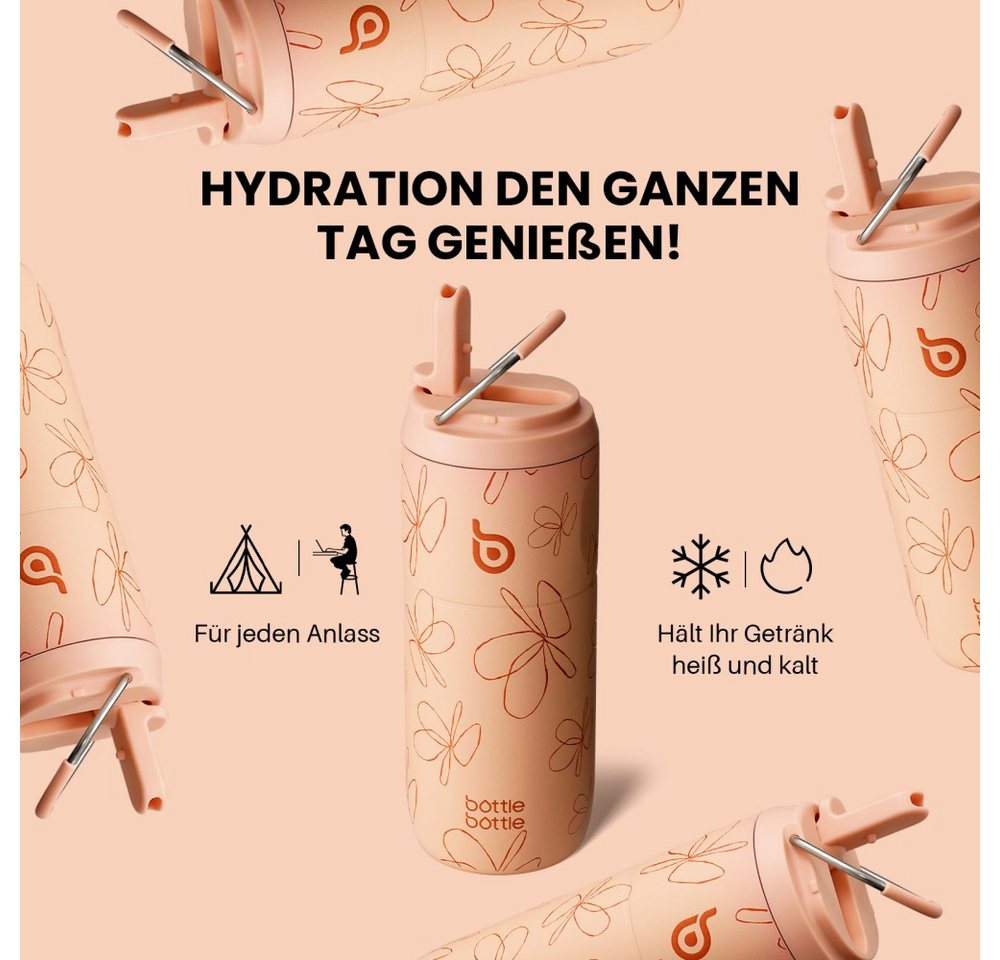 BOTTLE BOTTLE Trinkflasche Edelstahl Trinkflasche mit Strohhalm 500ml, auslaufsichere Sportwasserflasche, ideal für Schule, Büro und Ausflüge Bild 4