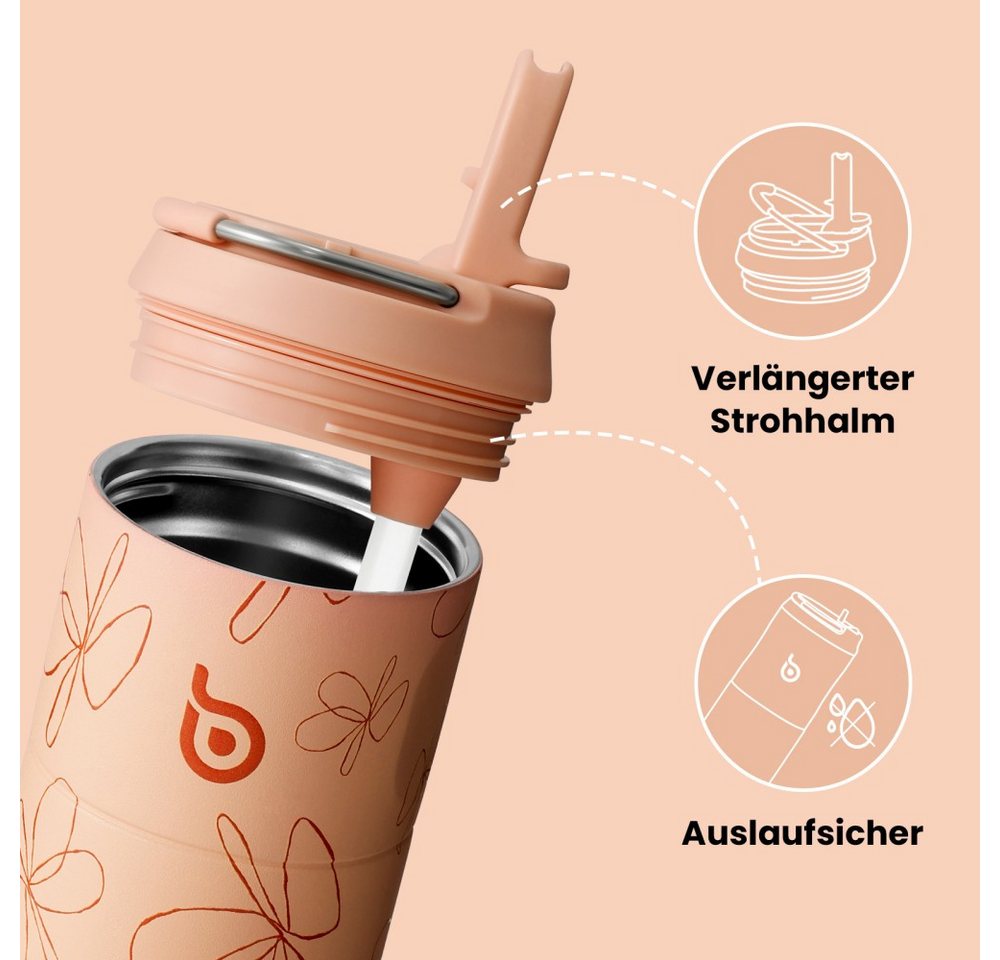 BOTTLE BOTTLE Trinkflasche Edelstahl Trinkflasche mit Strohhalm 500ml, auslaufsichere Sportwasserflasche, ideal für Schule, Büro und Ausflüge Bild 5