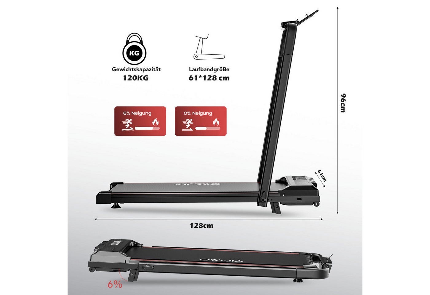 WILGOON Laufband Laufband klappbar 3 in 1 mit 6% Steigung & 1–12 km/h (Walking Pad platzsparend für Zuhause & Homeoffice, 2,5 PS Laufband mit Bluetooth APP & Musikfunktion), Kompaktes Fitness Laufband mit LCD Display bis 120 kg Bild 3