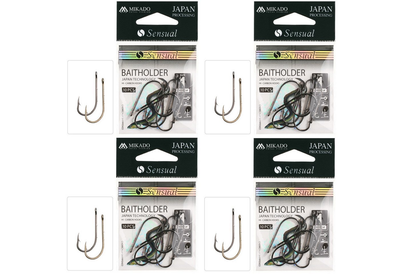 MIKADO Total Fishing Aalhaken Haken SET Lose SENSUAL BAITHOLDER in 4 Größen 40 Stück Aal Wurm, (40-St)