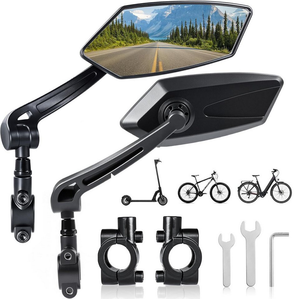 Forrlite Fahrradspiegel für E-Bike, 360° Klappbar & Drehbar Fahrrad Rückspiegel (2-St) (Fahrrad Spiegel Links für Ebikes mit Große Spiegelfläche, Spiegel für Fahrrad Schlagfestes Echtglas, Fahrradzubehör E-bike), Lenkerendspiegel für Fahrrad E Bike Trekkingrad Citybike Tour