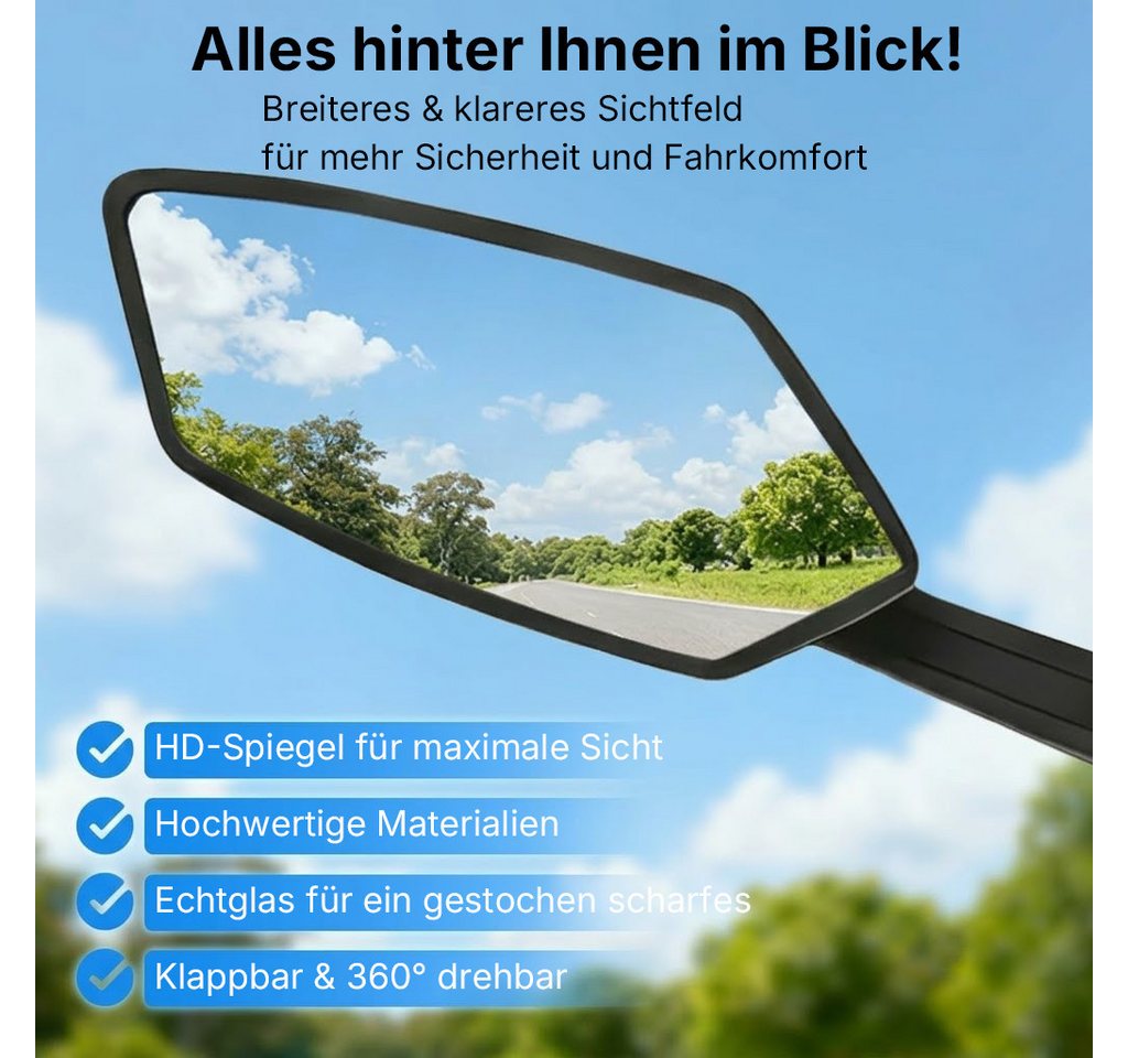 Forrlite Fahrradspiegel für E-Bike, 360° Klappbar & Drehbar Fahrrad Rückspiegel (2-St) (Fahrrad Spiegel Links für Ebikes mit Große Spiegelfläche, Spiegel für Fahrrad Schlagfestes Echtglas, Fahrradzubehör E-bike), Lenkerendspiegel für Fahrrad E Bike Trekkingrad Citybike Tour Bild 2