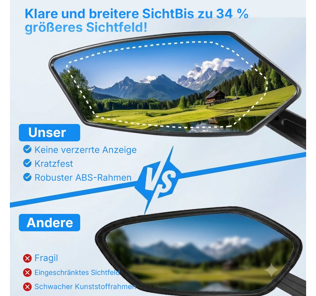 Forrlite Fahrradspiegel für E-Bike, 360° Klappbar & Drehbar Fahrrad Rückspiegel (2-St) (Fahrrad Spiegel Links für Ebikes mit Große Spiegelfläche, Spiegel für Fahrrad Schlagfestes Echtglas, Fahrradzubehör E-bike), Lenkerendspiegel für Fahrrad E Bike Trekkingrad Citybike Tour Bild 3