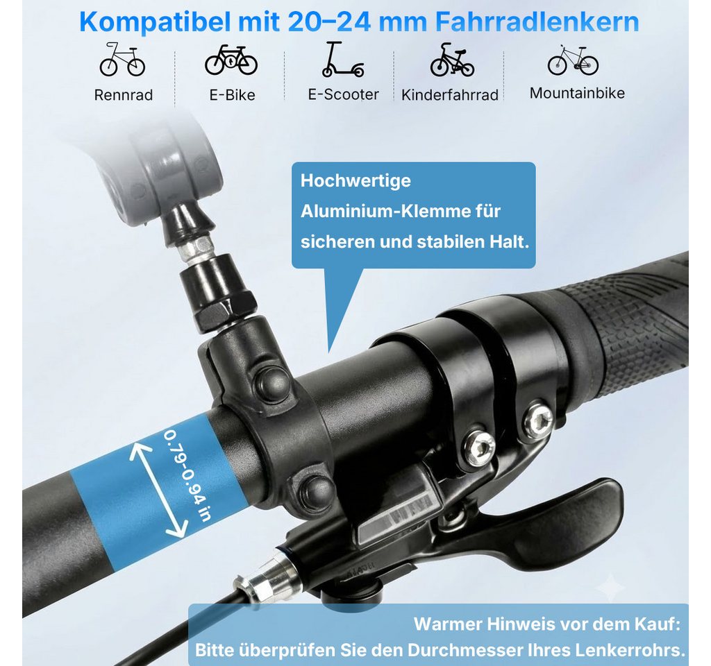 Forrlite Fahrradspiegel für E-Bike, 360° Klappbar & Drehbar Fahrrad Rückspiegel (2-St) (Fahrrad Spiegel Links für Ebikes mit Große Spiegelfläche, Spiegel für Fahrrad Schlagfestes Echtglas, Fahrradzubehör E-bike), Lenkerendspiegel für Fahrrad E Bike Trekkingrad Citybike Tour Bild 5