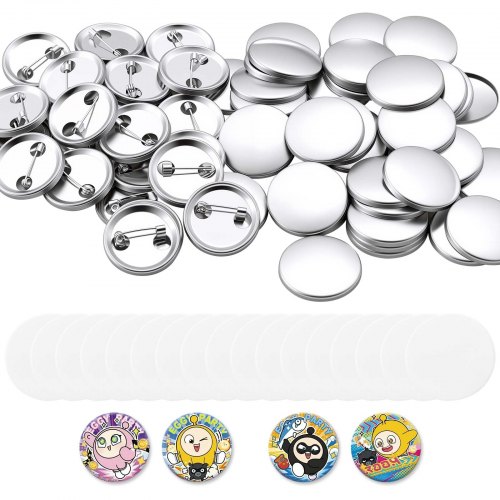 VEVOR Buttonrohlinge 200-tlg. 25mm für Buttonmaschine mit Sicherheitsnadel, Transparente Mylar-Folie & Runde Blanko-Papiere für DIY-Projekte zu Hause Schulveranstaltungen & Individuelle Studios