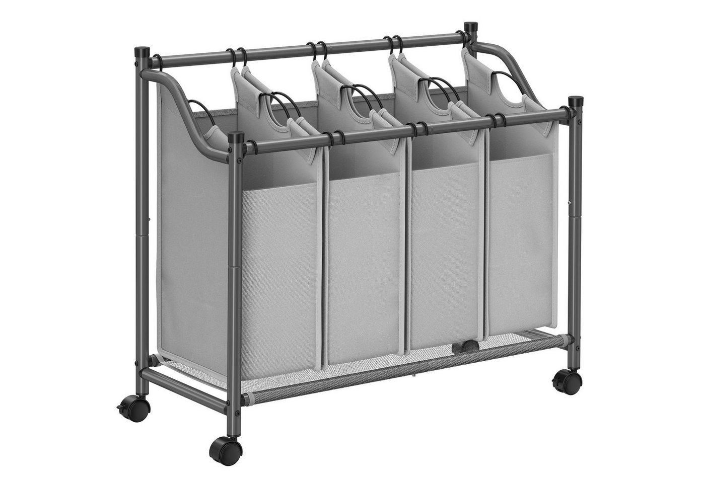 Wäschekorb Mit 4 Abnehmbaren Schwarzen Taschen Auf Rädern - L87,5 Cm Bild 5