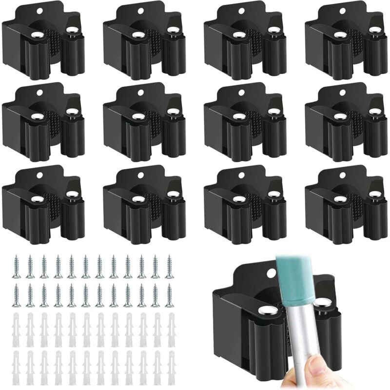 Set Mit 12 Wandhaltern Für Besen, Werkzeuge, Mopps, Schaufeln Und Andere Gartengeräte.