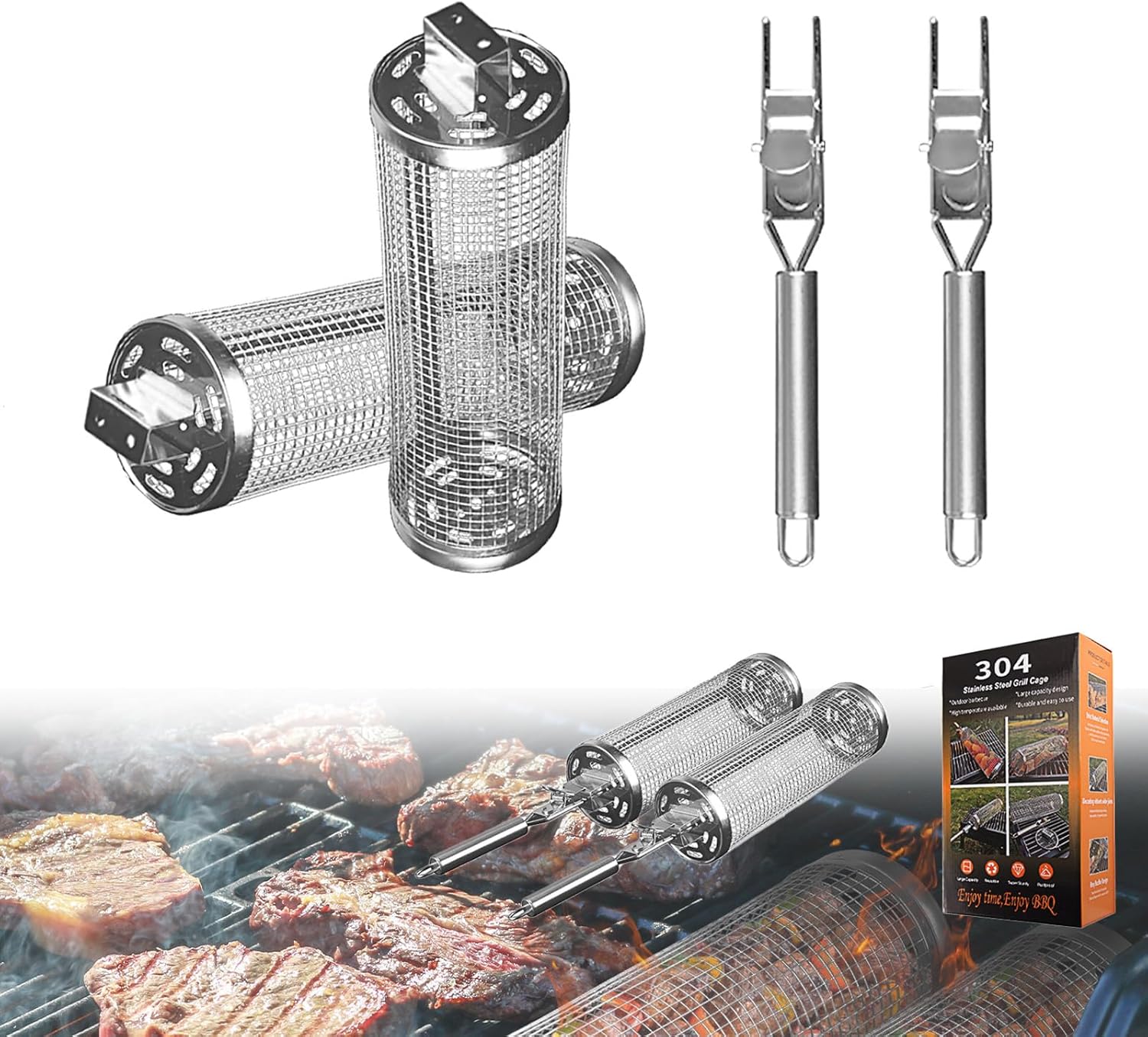 2-teiliger Grillkorb Mit Rollen