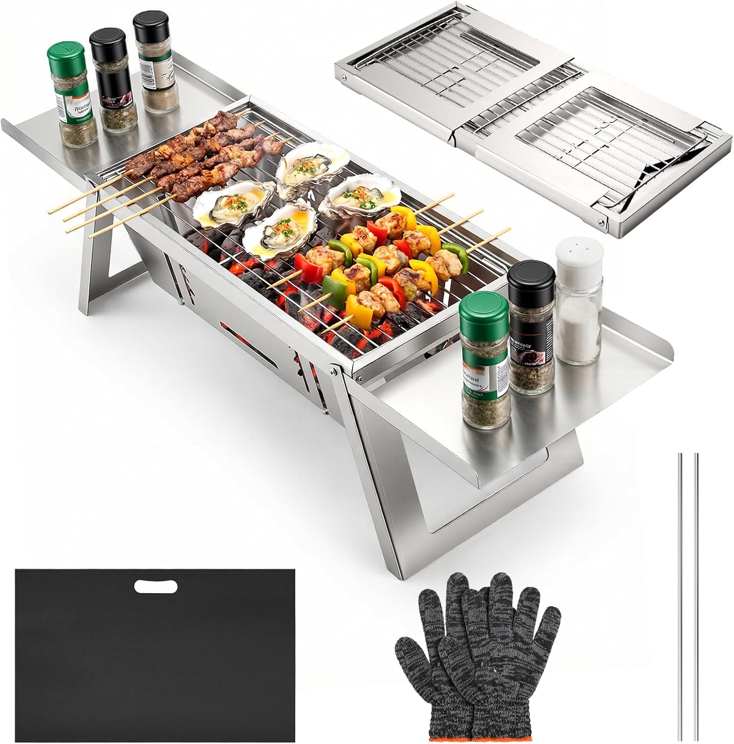 Mini Barbecue Pliable Portable Au Charbon De Bois Avec Table À 4 Niveaux Et Chaleur Réglable