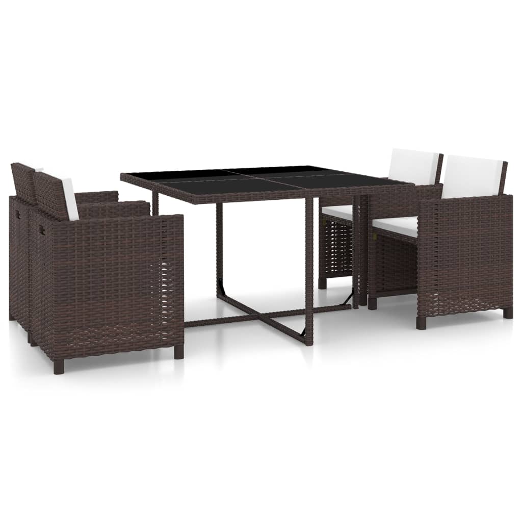 Vidaxl 5 Piece Outdoor Dining Set With Cushions Poly Rattan Brown
