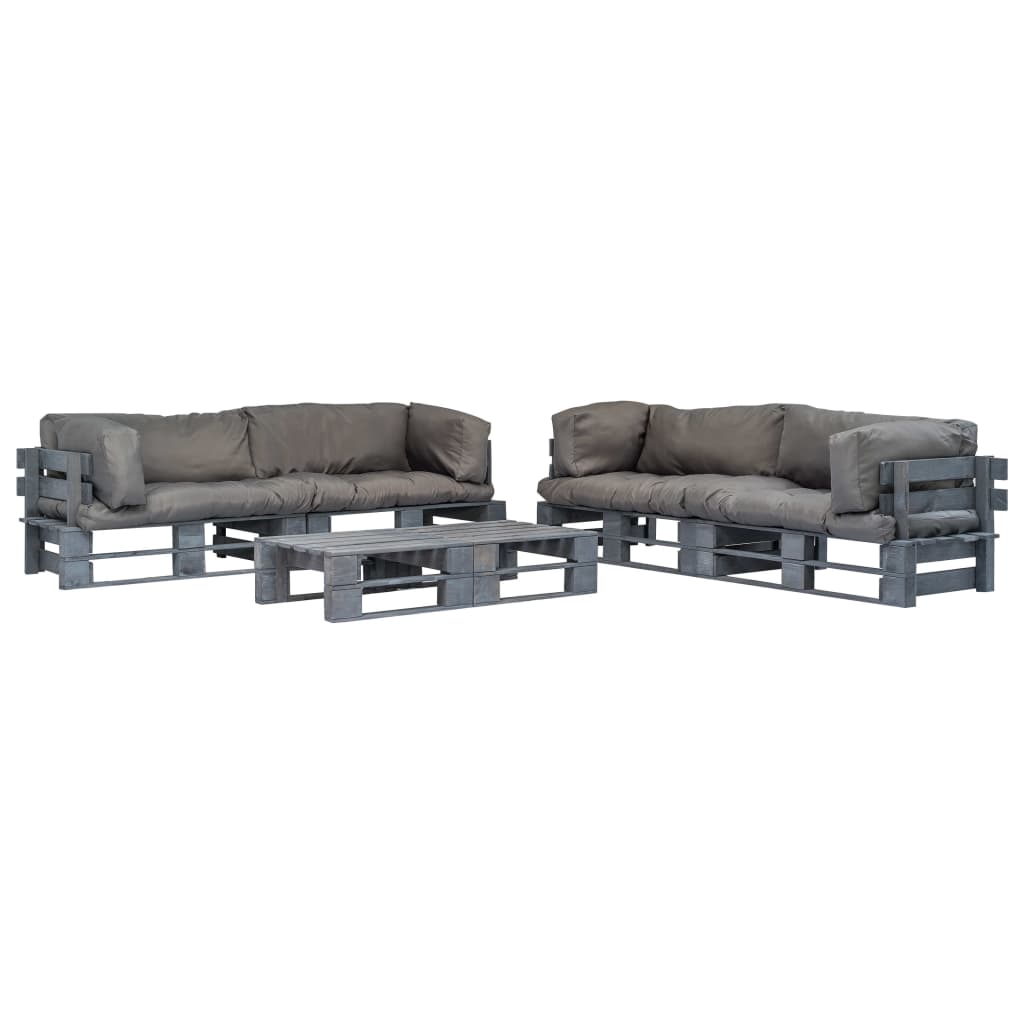 6-tlg. Outdoor-lounge-set Paletten Mit Kissen In Grau Holz Vidaxl