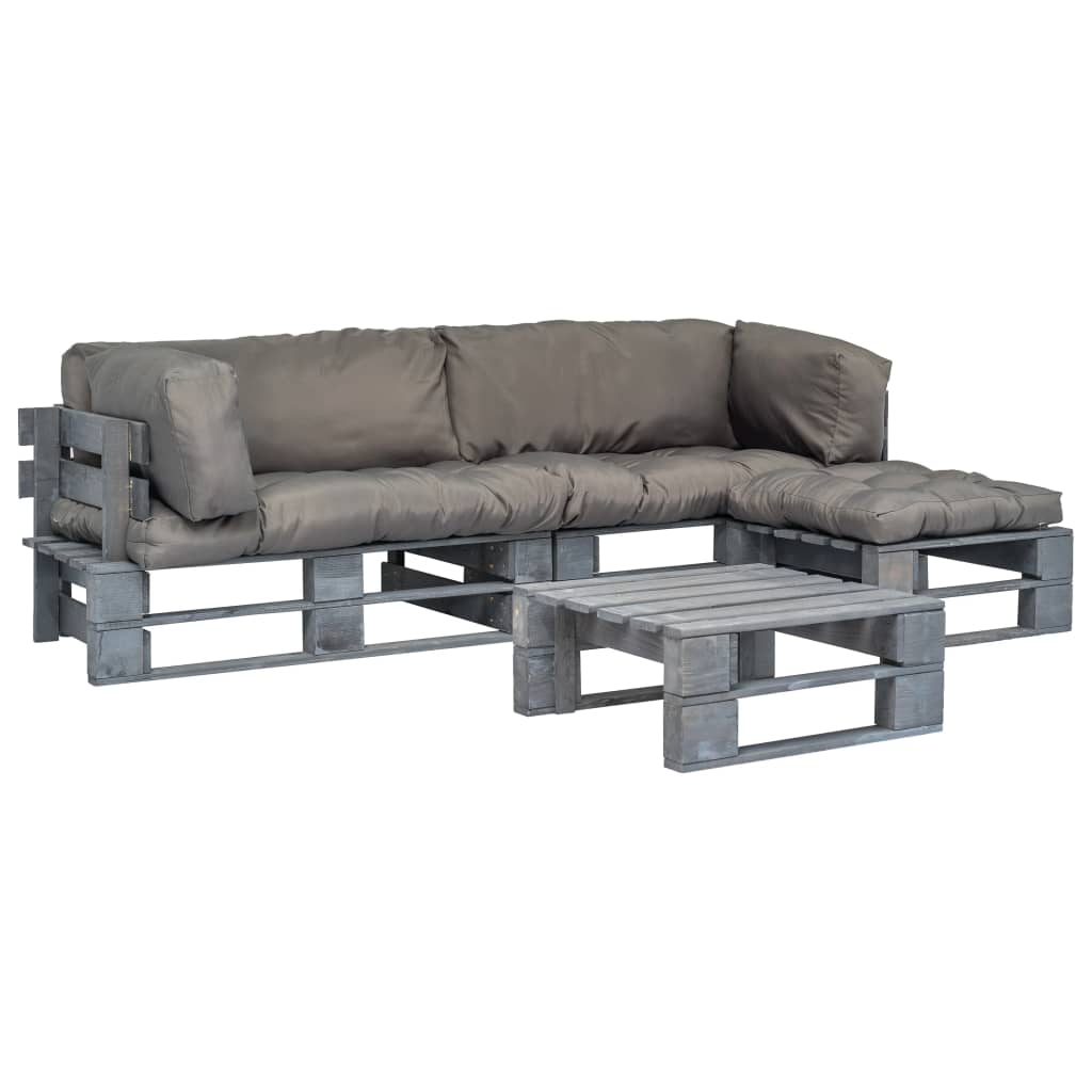 4-tlg. Outdoor-lounge-set Paletten Mit Kissen In Grau Holz Vidaxl