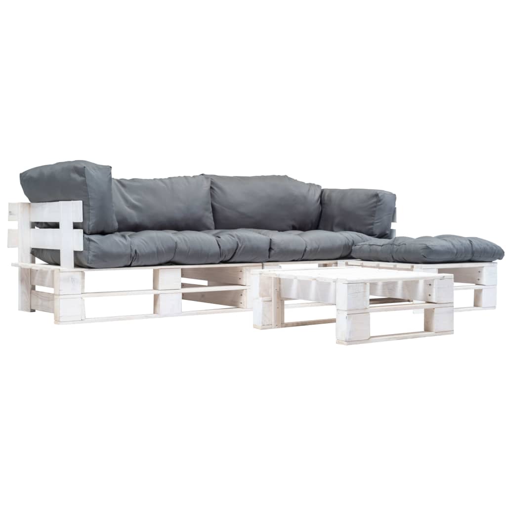 4-tlg. Paletten-lounge-set Mit Kissen In Grau Holz Vidaxl