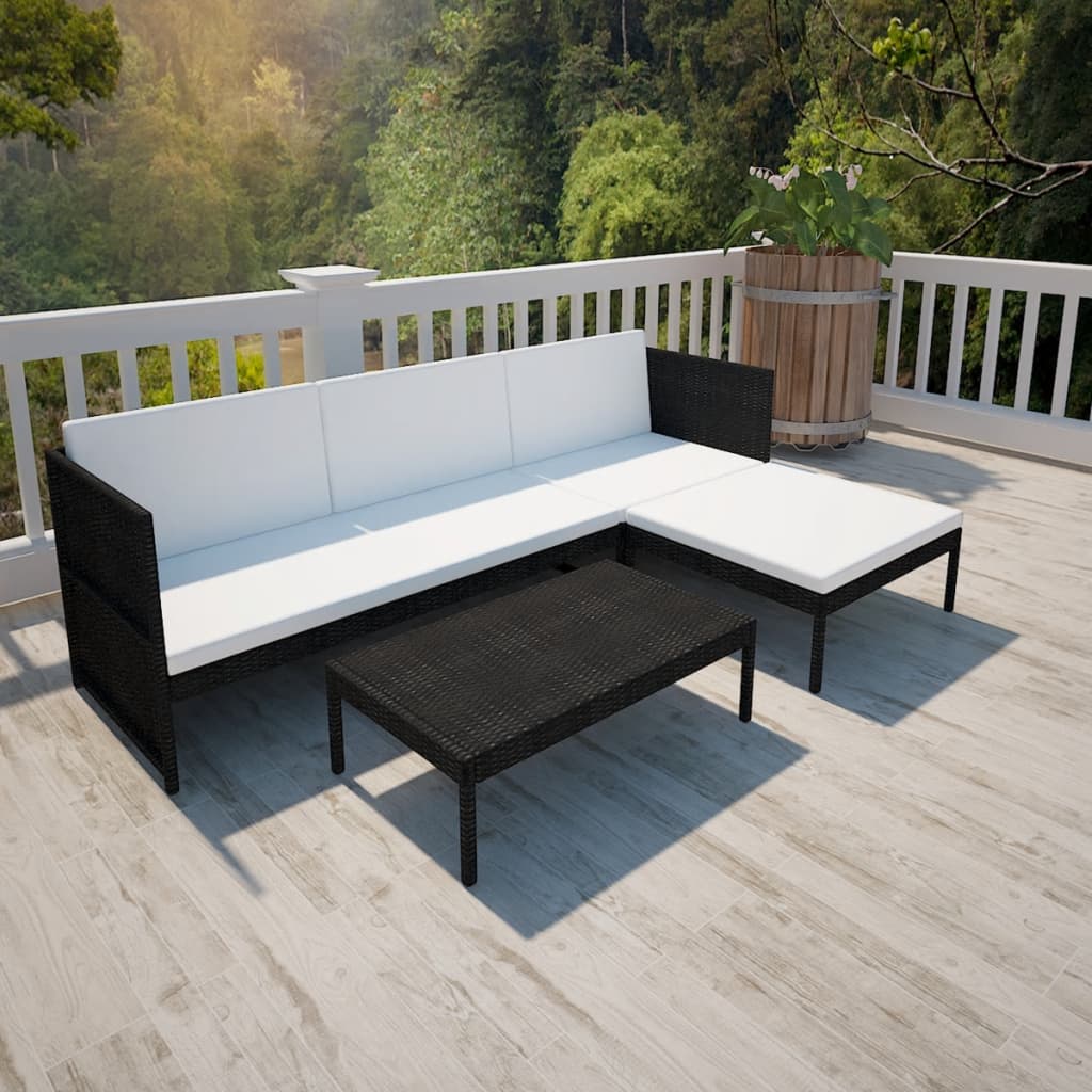 3-tlg. Garten-lounge-set Mit Kissen Poly-rattan Schwarz - Vidaxl